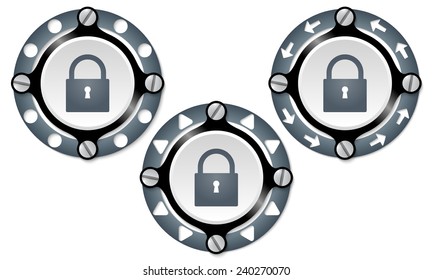 Set of three icons with perforated ring and padlock