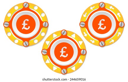 Set of three icons with perforated ring and pound sterling symbol