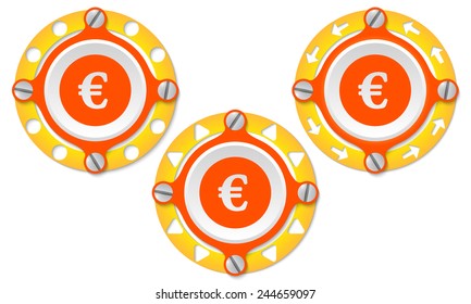 Set of three icons with perforated ring and euro symbol