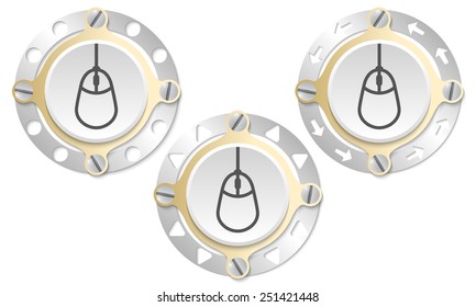Set of three icons with perforated ring and mouse icon