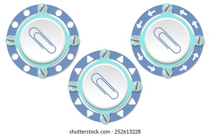 Set of three icons with perforated ring and paper clip