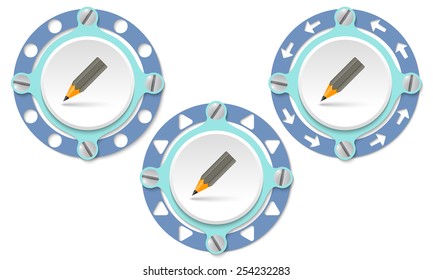Set of three icons with perforated ring and pencil