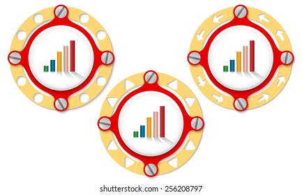 Set of three icons with perforated ring and graph