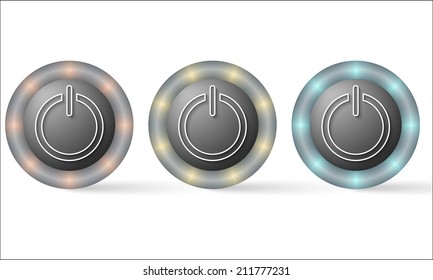 set of three icons with power button