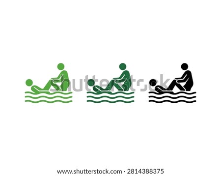 A set of three icons representing aquatic therapy or water rehabilitation with a therapist assisting a patient in a pool environment.