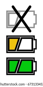 A set of three icons to show the charge level of the battery