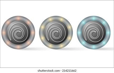 set of three icons with spiral