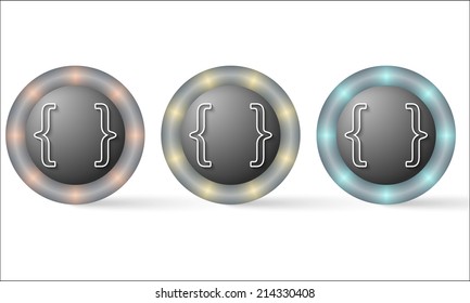 set of three icons with square brackets