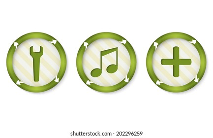 set of three icons with symbols