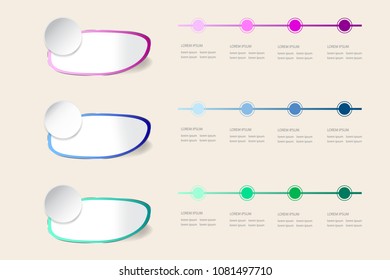 Set of three infographic bent labels with colored edges and chrome frames and timeline. Colorful timeline next to them is ready for your text. 