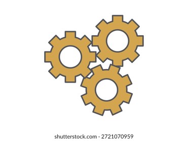 Set of three interlocking golden gears representing teamwork and industrial processes