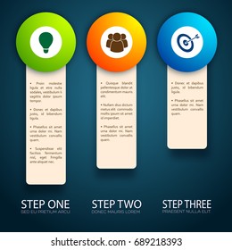 Set of three isolated conceptual bands of different length with business idea and digital communication pictograms vector illustration