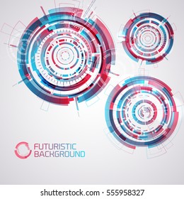 Set of three isolated futuristic round modern virtual technology elements of different radius and color pattern overlay vector illustration