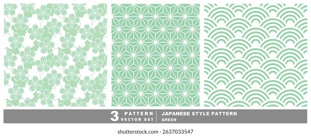 Set of three Japanese abstract backgrounds seamless in green pastel