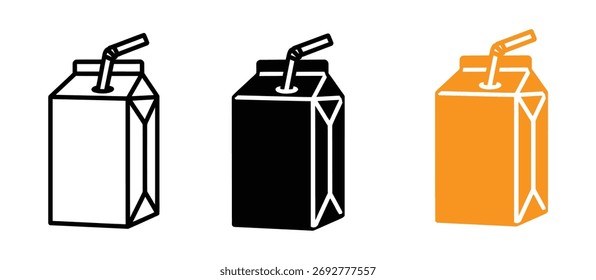 Un conjunto de tres cajas de jugo una naranja dos amarillas con una bebida de paja