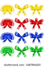 Set of three kinds of bows, in gold, red, blue and green