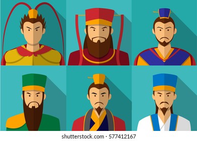 Set of Three kingdom character portrait in flat