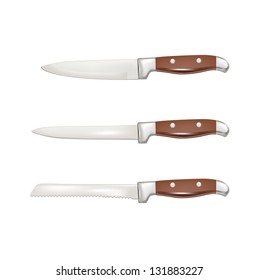Set of three knives isolated on white