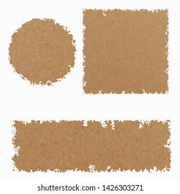 Set of three kraft paper vector tamplates. Broun color. Uneven edge