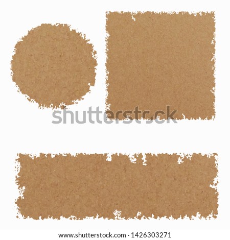 Set of three kraft paper vector tamplates. Broun color. Uneven edge