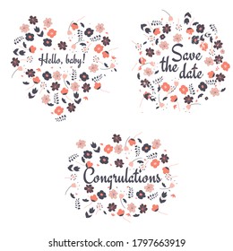 Set mit drei Etiketten mit Blumen