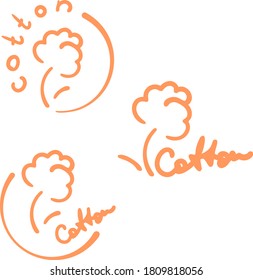 Set of three labels with word cotton and cotton sign. Abstract hand drawn shapes. Vector elements.