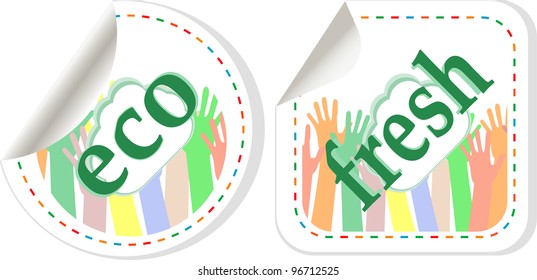 Set of three labels with word: eco, fit and bio