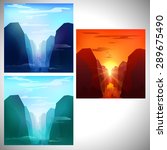 set three landscape canyon vector