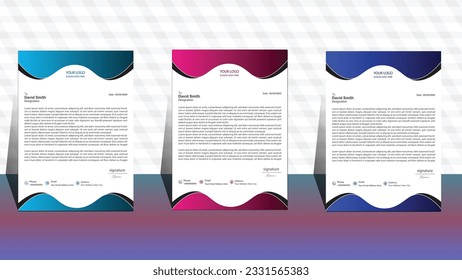 set of three letterhead. business letterhead design. corporate modern letterhead template. professional letter head design. office letterhead design .