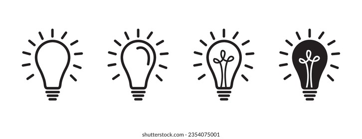 set of three light bulb, idea lamp line icon, represent business idea concept