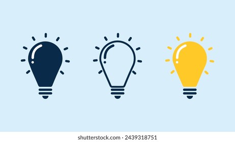 Set of three light bulb represent effective, creative, innovative business idea concept