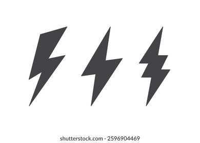 Set of three lightning bolts isolated on white background