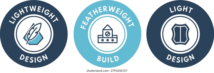 Set of three lightweight and featherweight design badges for product branding and packaging concepts