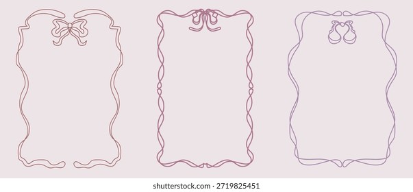 Conjunto de tres líneas de arte elegante caprichoso de la cinta y los marcos del arco