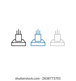 A set of three linear icons representing a building foundation or concrete pillar base for architectural and construction design projects