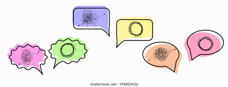 A set of three lines. Bubbles. A message of chaos. Different kinds of tangled lines. Search for a way out, confusion of thoughts, search for a way out of the current situation, vector