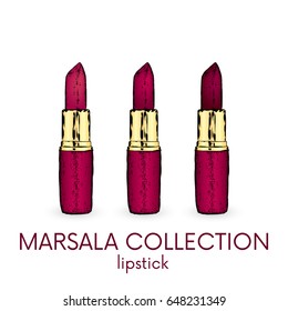 A set of three lipsticks of different shades. Vector illustration for a postcard or a poster. Ready advertising concept.