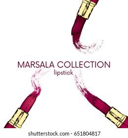 A set of three lipsticks of different shades. Vector illustration for a postcard or a poster. Ready advertising concept.
