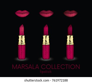 A set of three lipsticks of different shades. Vector illustration for a postcard or a poster. Ready advertising concept.