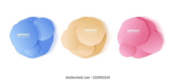 Set of three liquid color abstract elements. Futuristic trendy dynamic badges for minimal banner, logo, social post. 