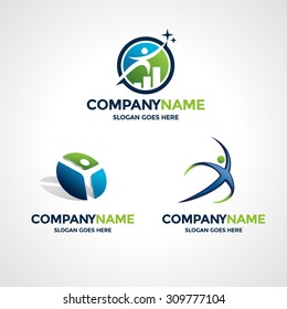 Set of three logo design templates for business, sport or fitness.