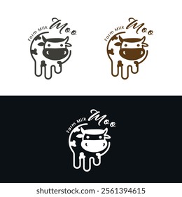 A set of three logos in three colors black, white, brown for a dairy farm