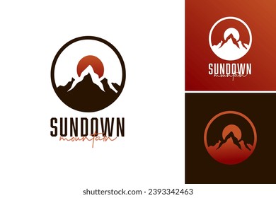 A set of three logos featuring mountains and a sun in the background. Suitable for outdoor adventure companies, travel agencies, or any business with a nature-oriented theme.