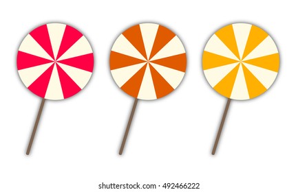 Set of Three Lollipops, Three Color Variants to Choose. Isolated vector illustration, food themed.