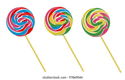 set of three lollipops, vector isolated