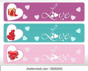 set of three love banner, vector illustration