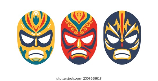 Satz von drei Luchador. Lucha Libre, mexikanische Ringmasken. Minimale flache Vektorsymbole.