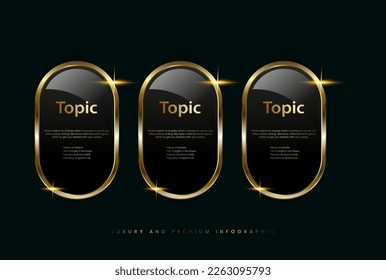 Set of three luxury buttons of user interface design and golden banner on dark background use as luxury concept vector illustration template design