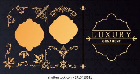 set of three luxury golden frames with victorian style in black background vector illustration design