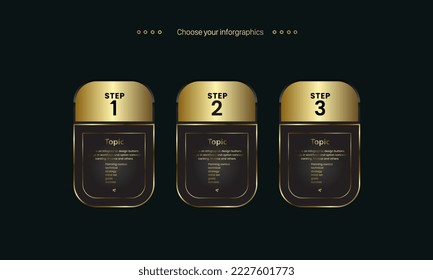 SET of three Luxury multipurpose Infographic vector design template, and modern infographic option in Premium golden stoke and line illustration